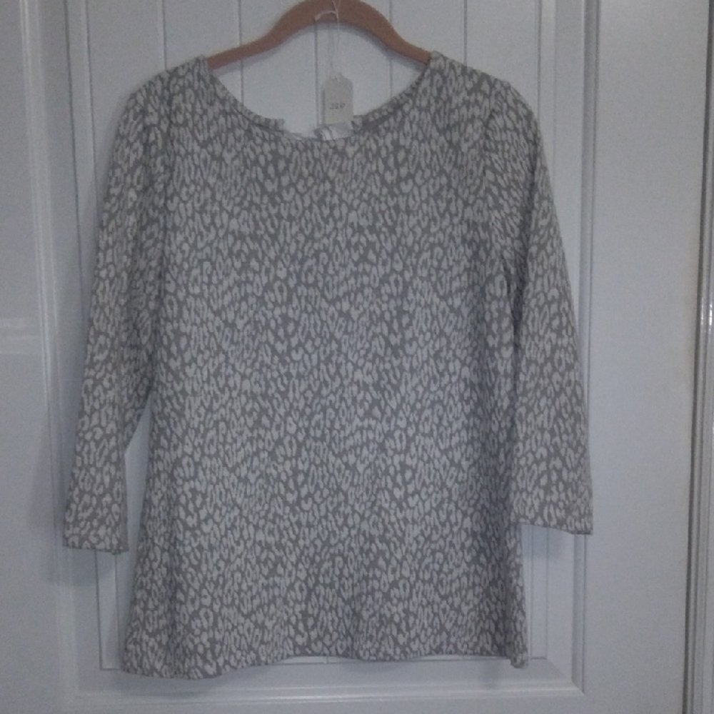 Talbots Black and White Relaxed Fit 3/4 Sleeve Blouse